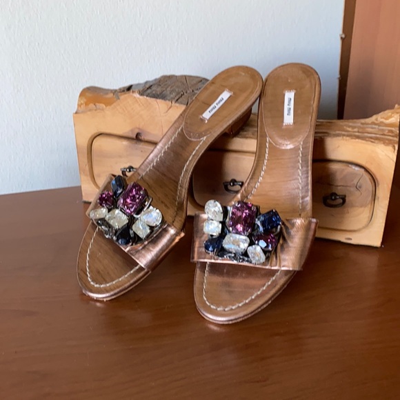 Miu Miu Shoes - Miu Miu Bronze Jeweled Sandals